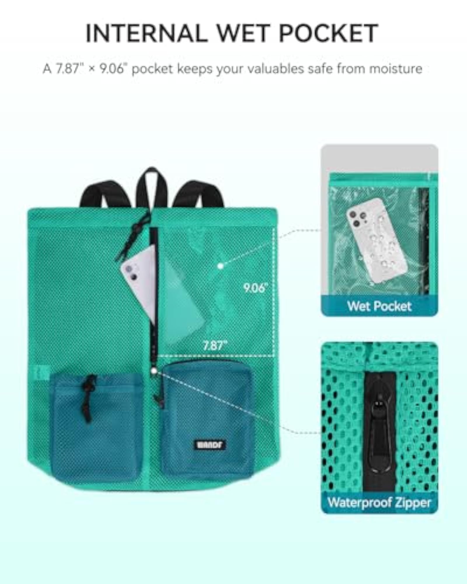 Mesh Beach Backpack for Swimmers, Turquoise